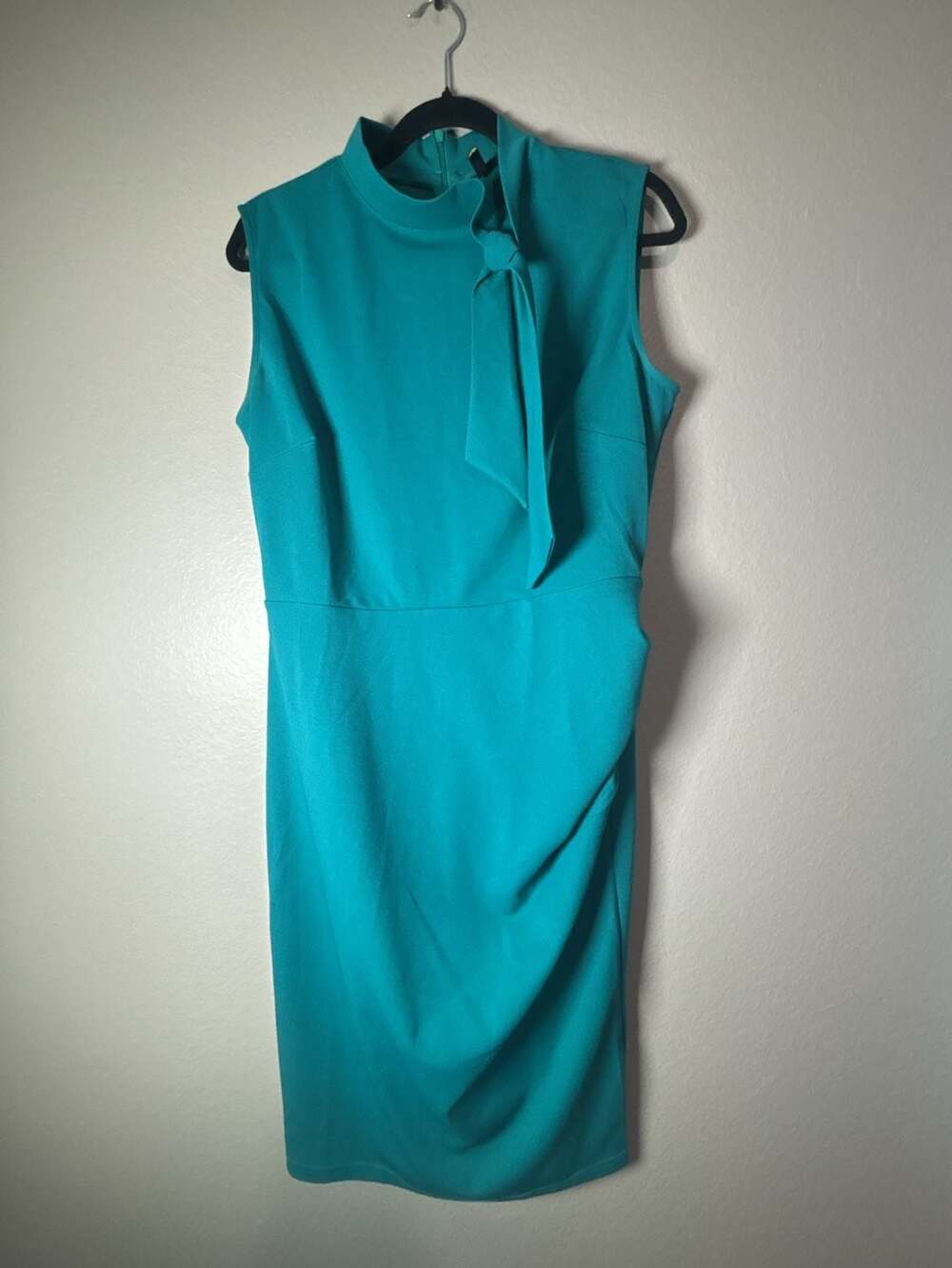 Miusol Tie-Neck Sleeveless Pencil Dress in Turquoise